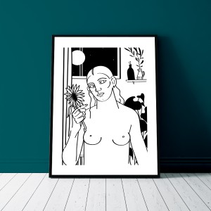 le-tournesol-blanc-serigraphie-cadre-illustration-nantes-sarah-nyangue-saratoustra