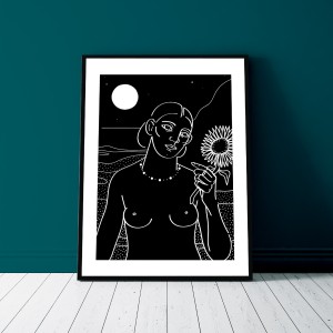 le-tournesol-noir-serigraphie-cadre-lune-illustration-nantes-sarah-nyangue-saratoustra